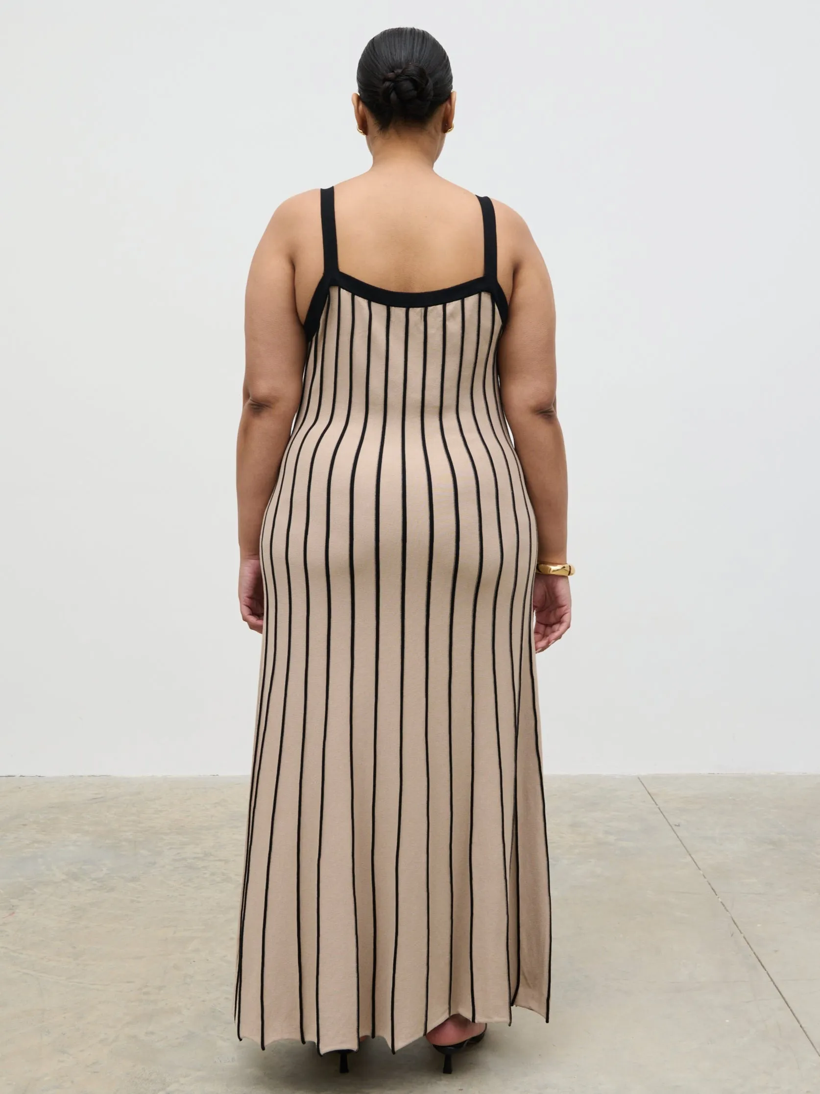 Alyssia Stripe Long Midaxi Knit Dress Curve - Dark Beige and Black sold by Pretty Lavish product image thumbnail 4