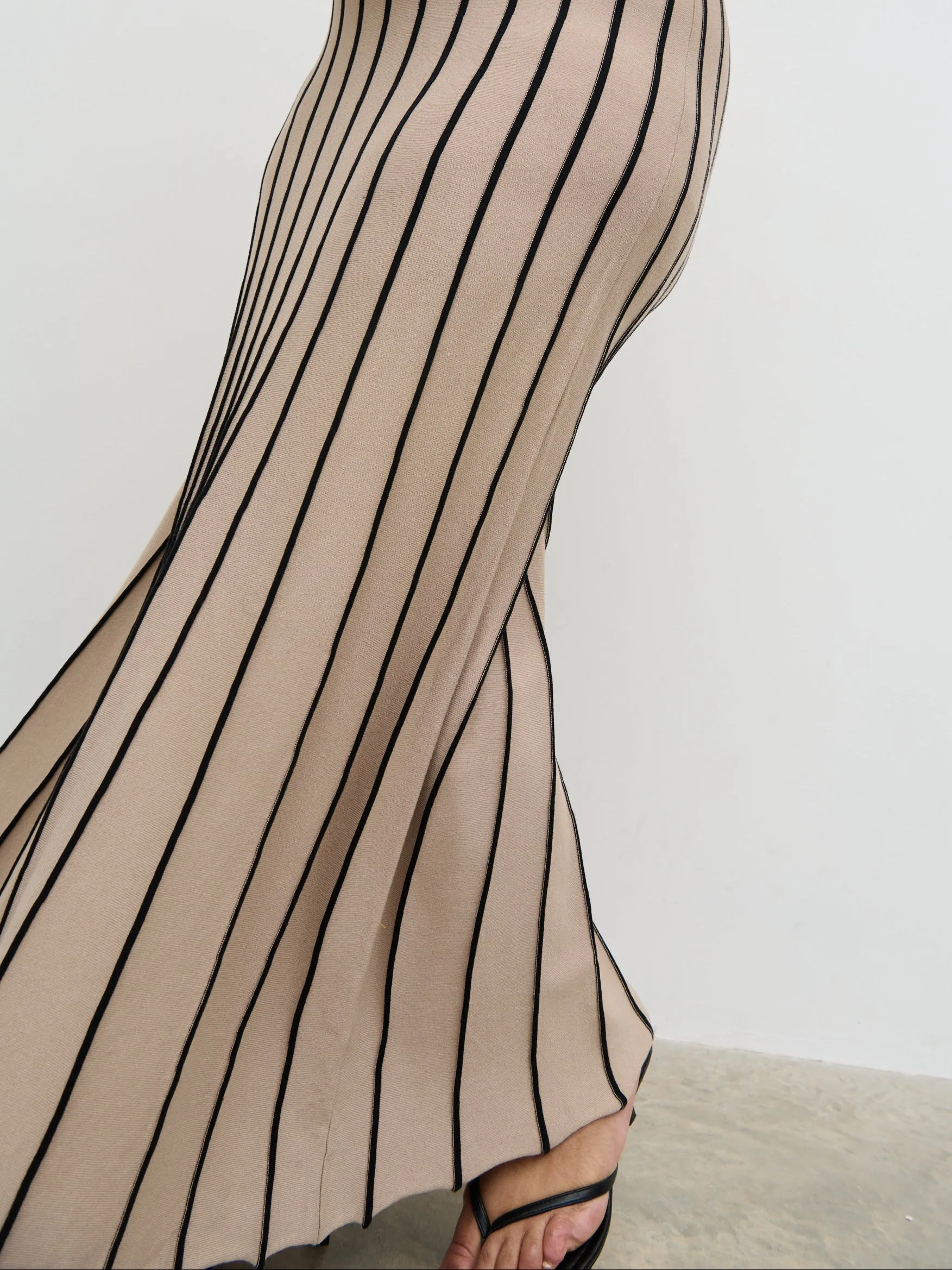 Alyssia Stripe Long Midaxi Knit Dress Curve - Dark Beige and Black sold by Pretty Lavish product image thumbnail 3