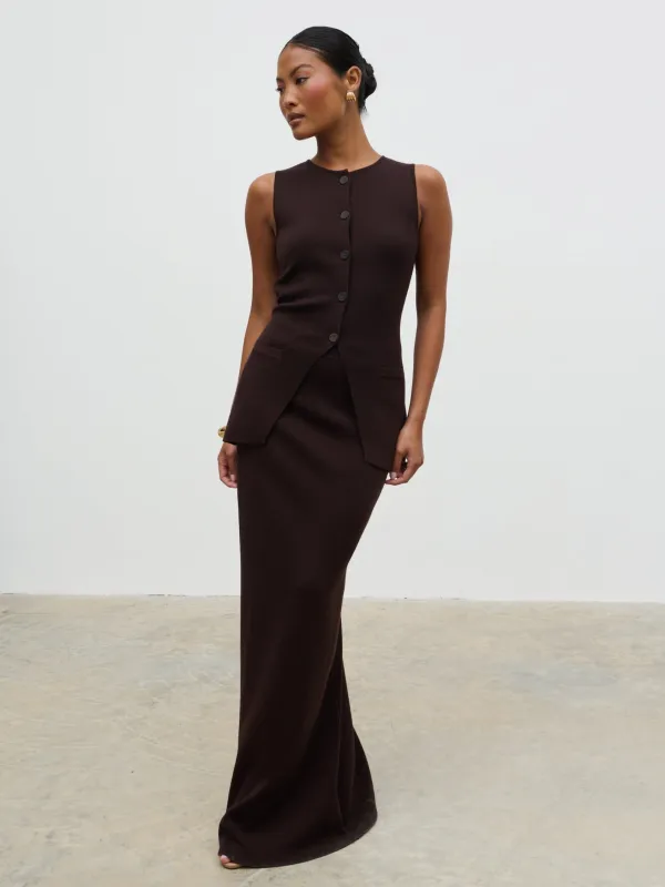Alba Knit Maxi Skirt - Chocolate sold by Pretty Lavish