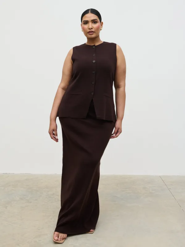 Alba Knit Maxi Skirt Curve - Chocolate sold by Pretty Lavish