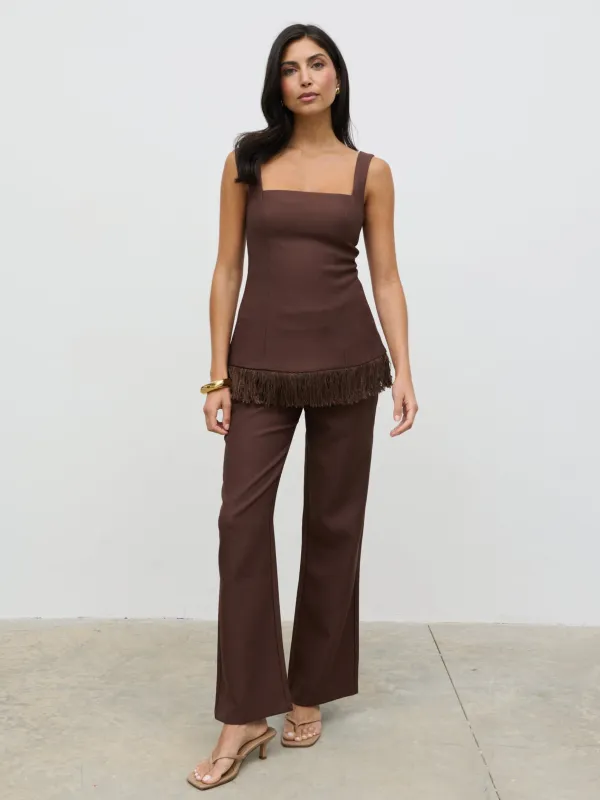 Verona Tweed Straight Leg Trousers - Brown sold by Pretty Lavish