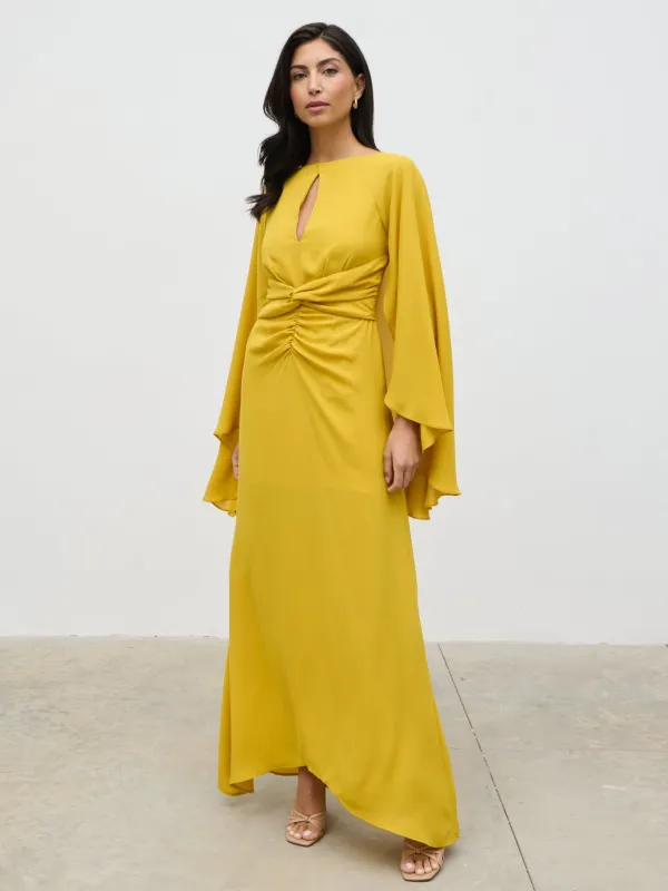 Ellison Cape Knot Maxi Dress - Yellow Ochre made by Pretty Lavish
