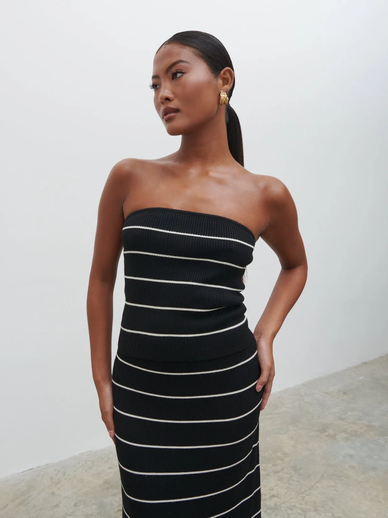 Louisa Stripe Bandeau Knit Top - Black and Cream sold by Pretty Lavish product image thumbnail 3