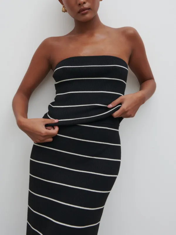Louisa Stripe Bandeau Knit Top - Black and Cream sold by Pretty Lavish