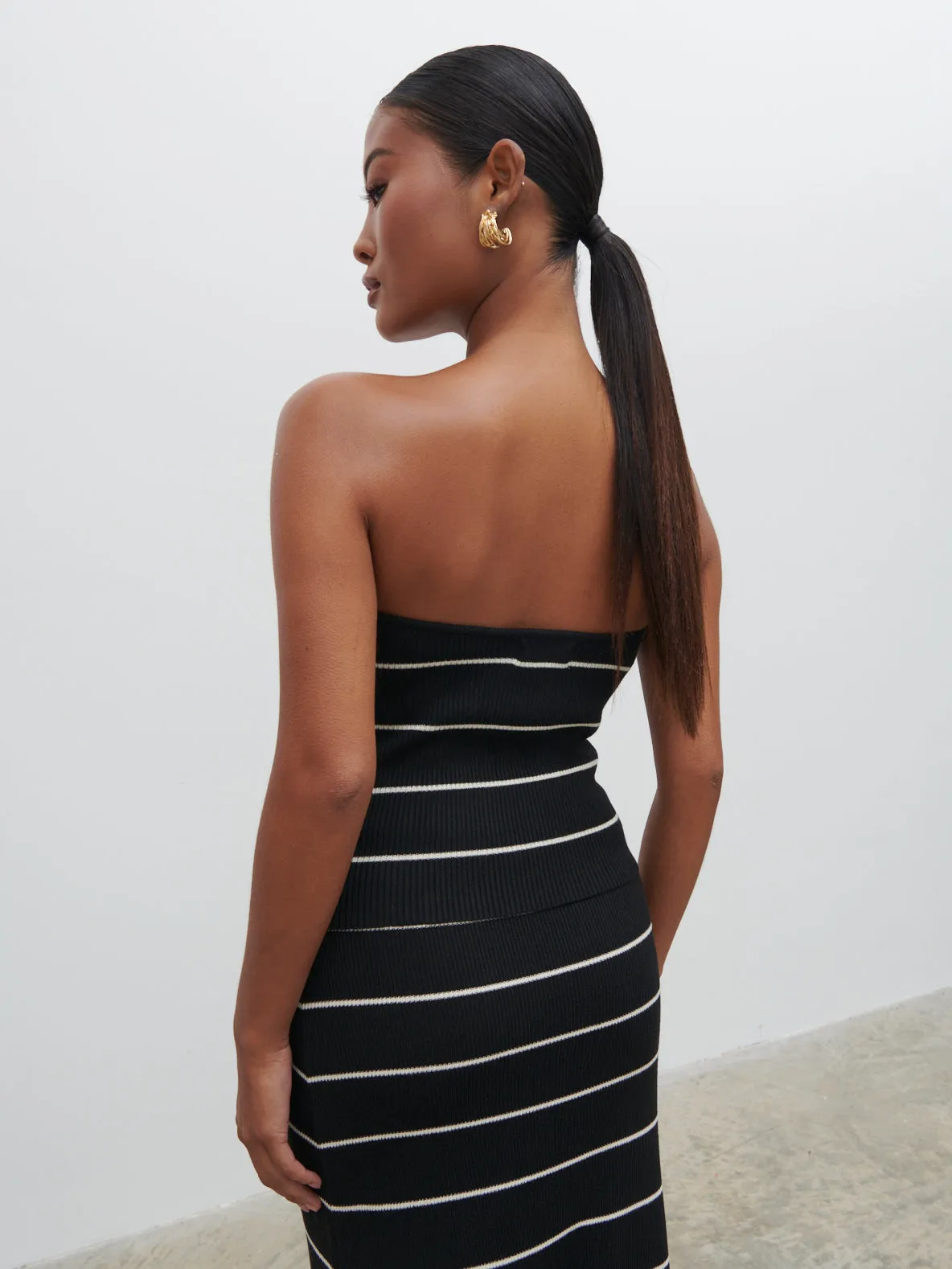 Louisa Stripe Bandeau Knit Top - Black and Cream sold by Pretty Lavish product image thumbnail 4