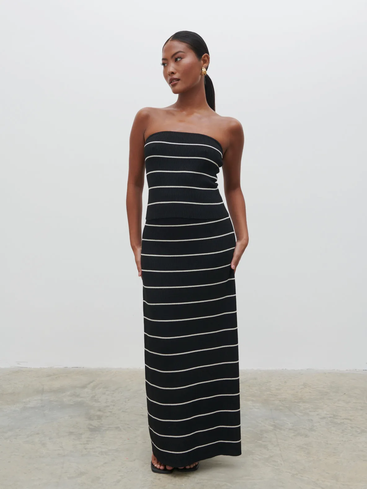 Louisa Stripe Bandeau Knit Top - Black and Cream sold by Pretty Lavish product image thumbnail 2