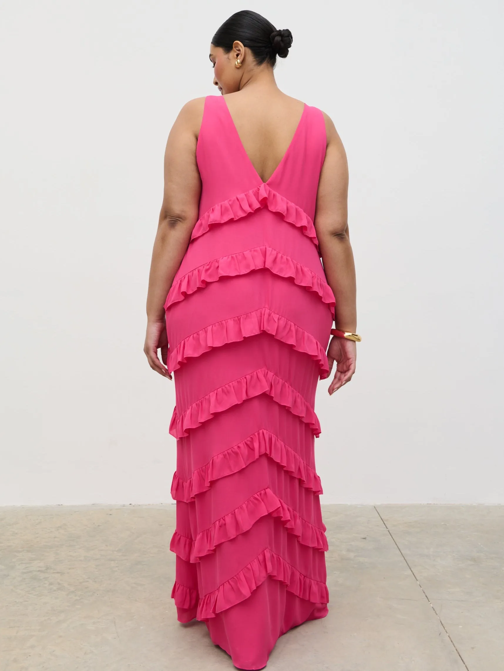 Piper Ruffle Maxi Dress Curve - Fuchsia sold by Pretty Lavish product image thumbnail 3