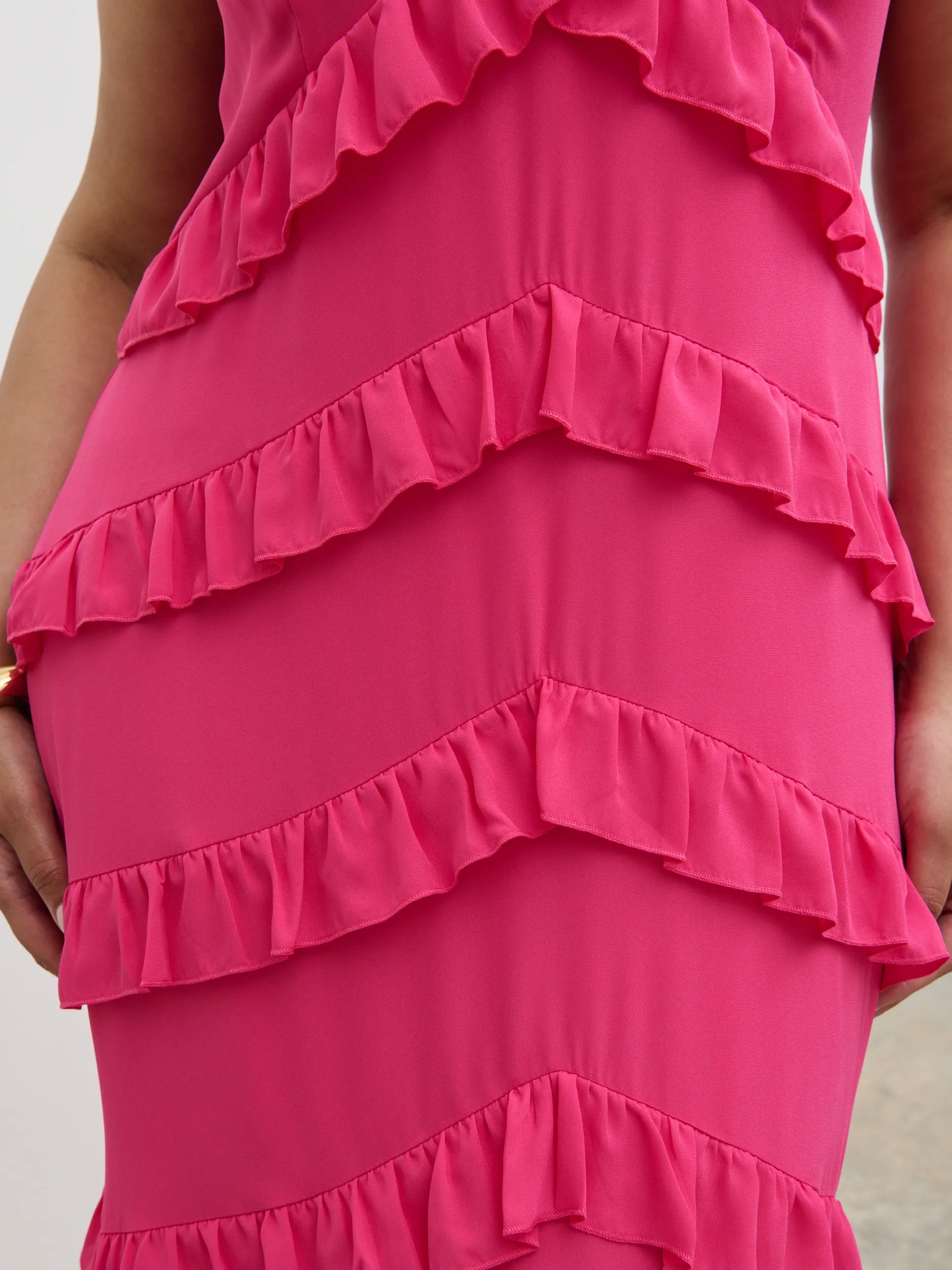 Piper Ruffle Maxi Dress Curve - Fuchsia sold by Pretty Lavish product image thumbnail 5