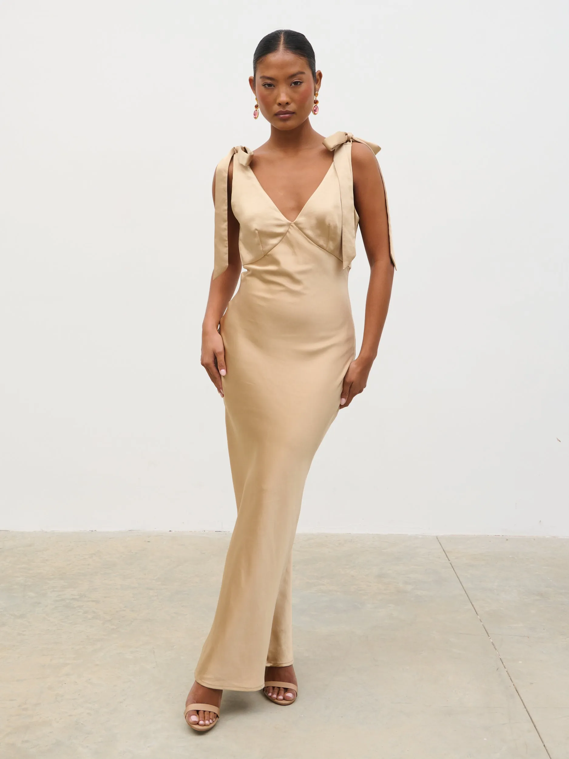 Piper Tie Midaxi Satin Dress - Gold sold by Pretty Lavish