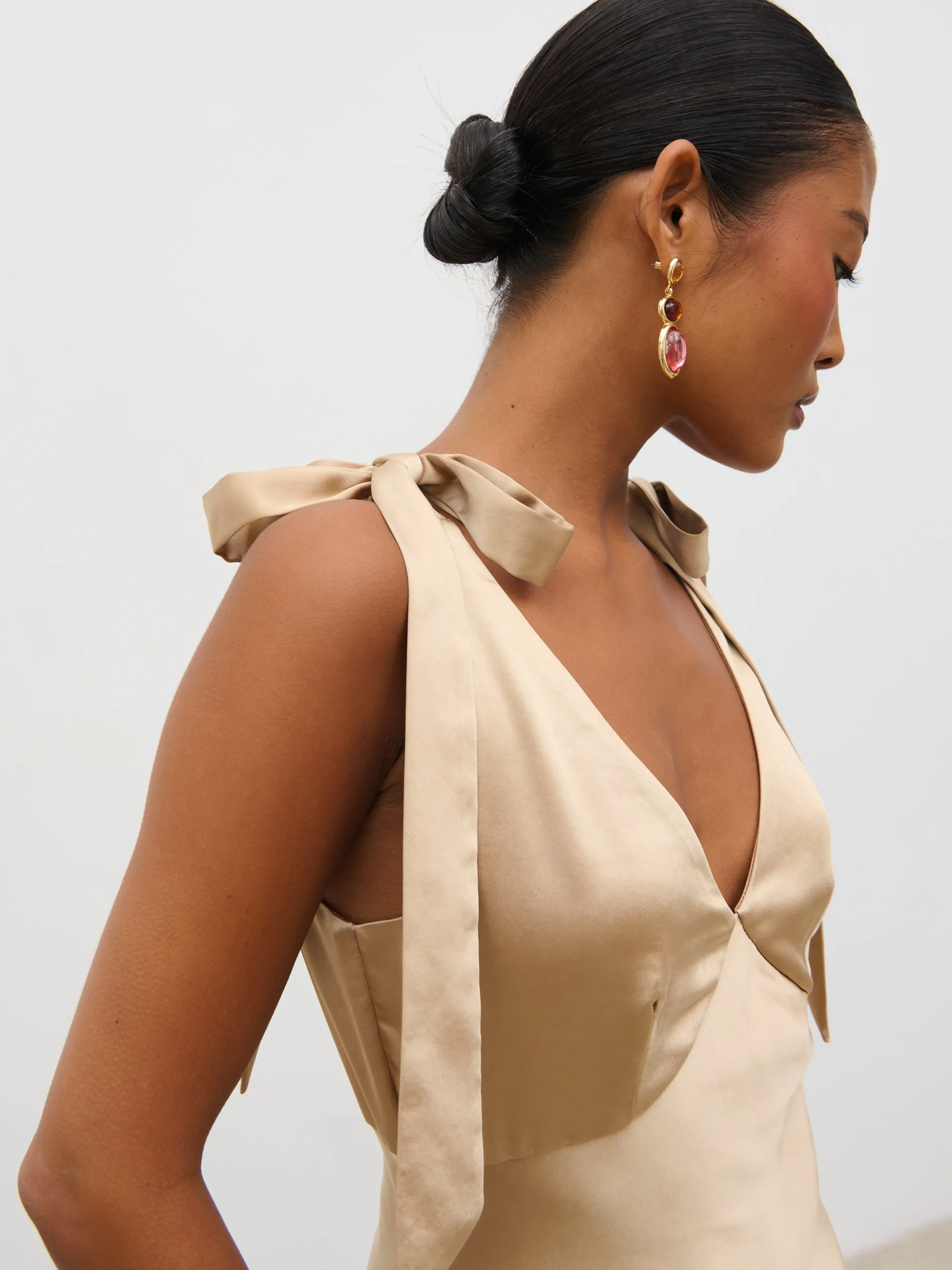 Piper Tie Midaxi Satin Dress - Gold sold by Pretty Lavish product image thumbnail 2