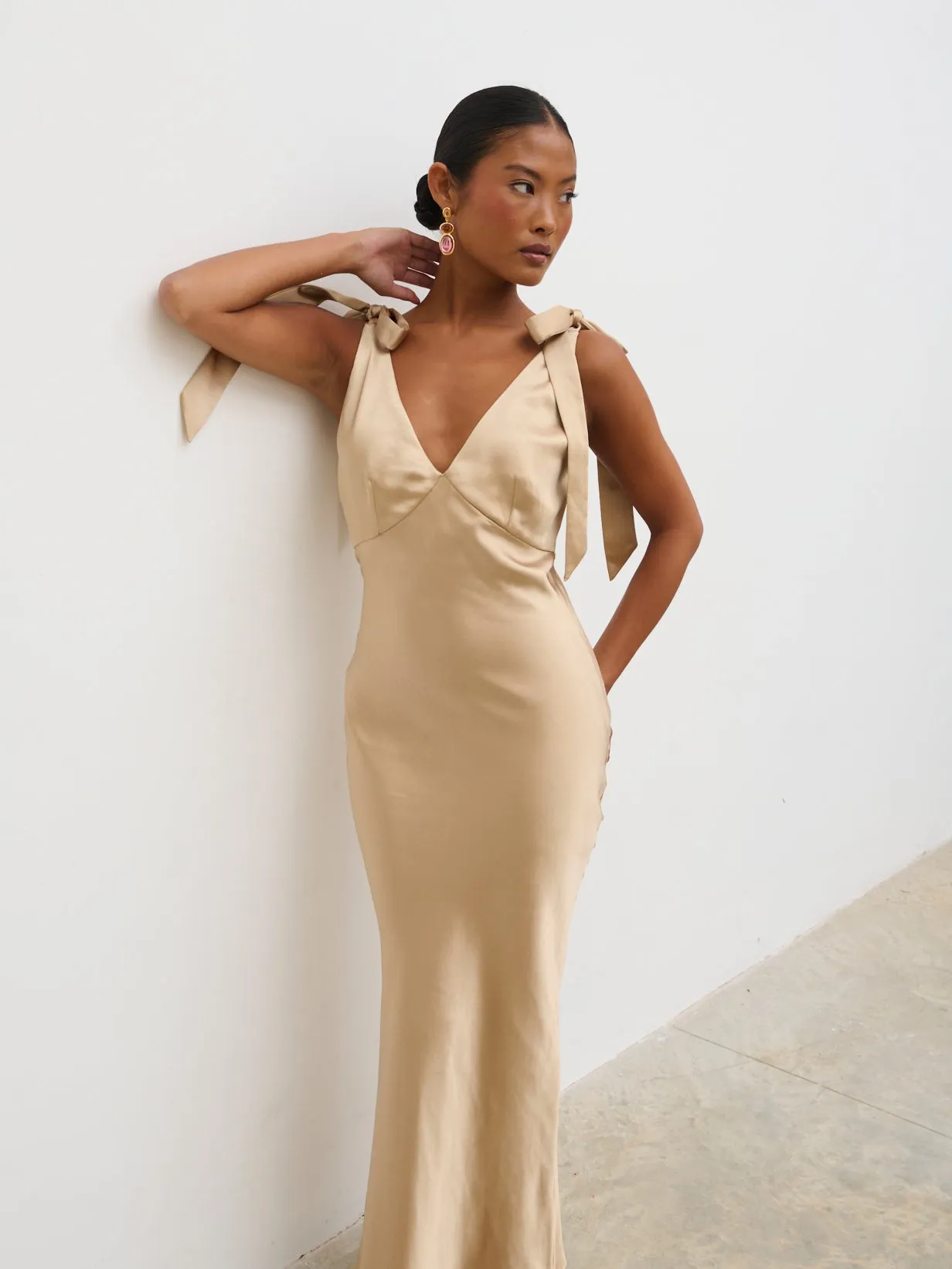 Piper Tie Midaxi Satin Dress - Gold sold by Pretty Lavish product image thumbnail 3