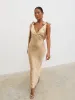 Piper Tie Midaxi Satin Dress - Gold sold by Pretty Lavish