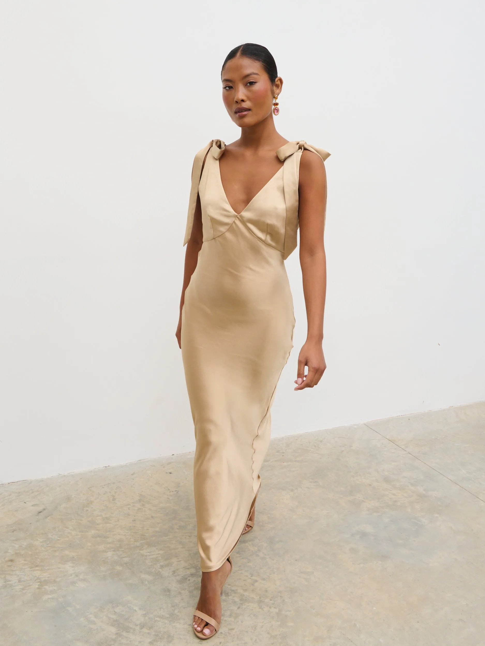 Piper Tie Midaxi Satin Dress - Gold sold by Pretty Lavish product image thumbnail 5