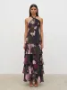 Hester Halter Neck Ruffle Maxi Dress - Purple and Khaki Ombre sold by Pretty Lavish
