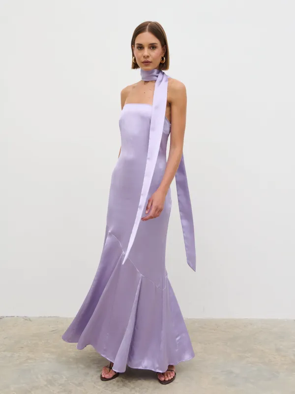 Jai Bandeau Neck Tie Maxi Dress - Lilac made by Pretty Lavish