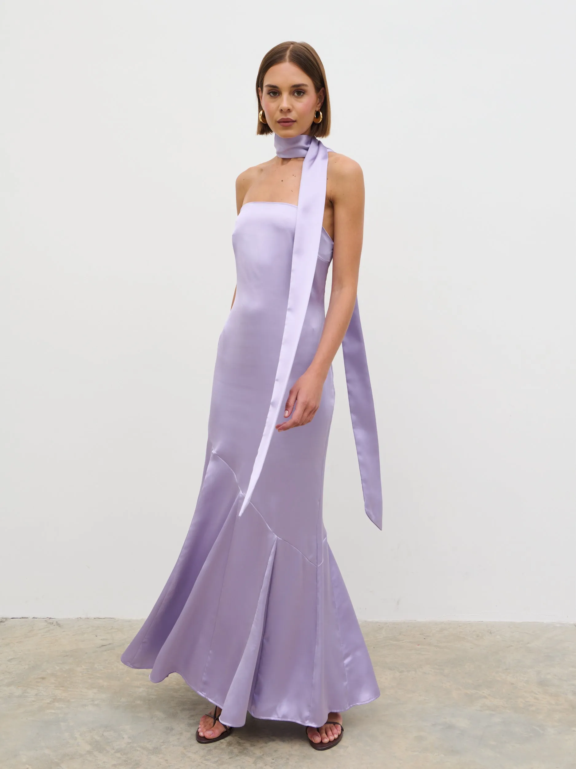 Jai Bandeau Neck Tie Maxi Dress - Lilac sold by Pretty Lavish