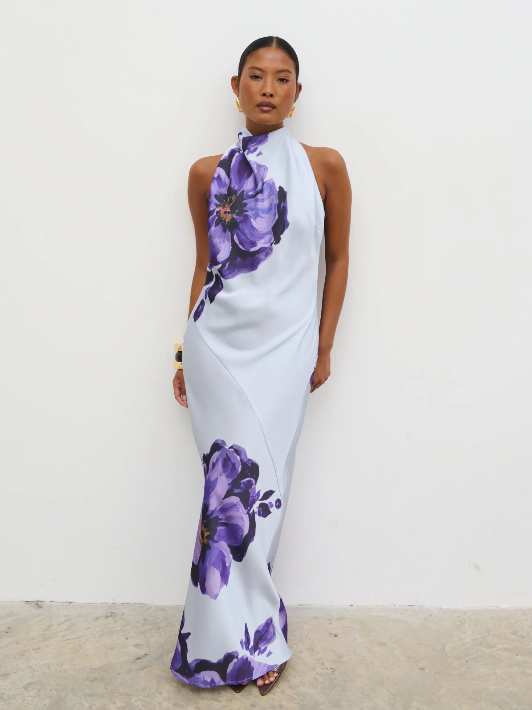 Edita Cowl Neck Maxi Dress - Lilac Floral sold by Pretty Lavish