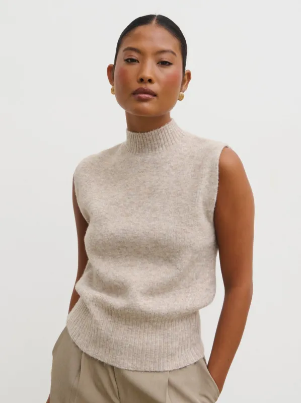 Shala High Neck Knit Top - Oatmeal sold by Pretty Lavish