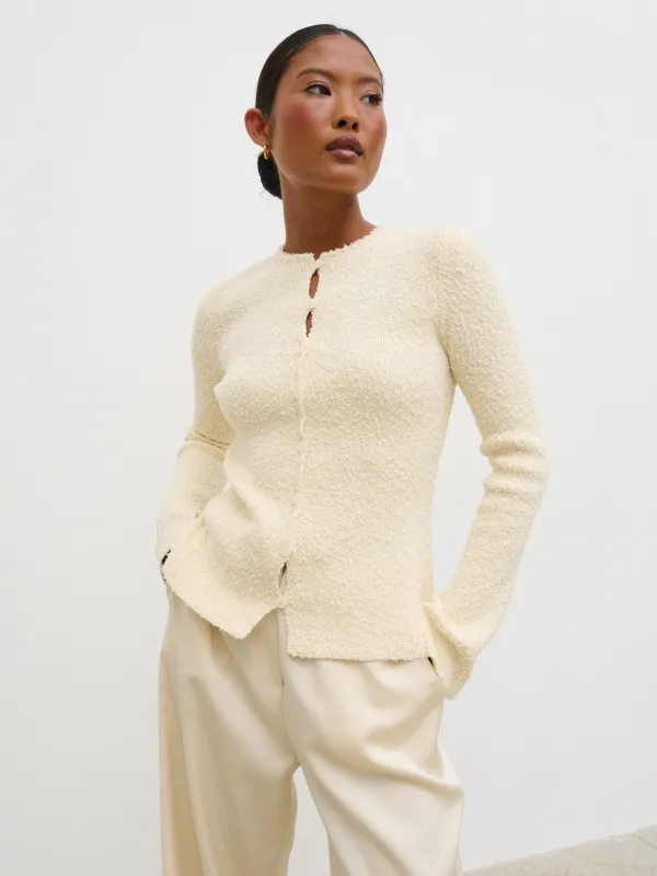 Dayo Boucle Knit Button Down Top - Cream sold by Pretty Lavish