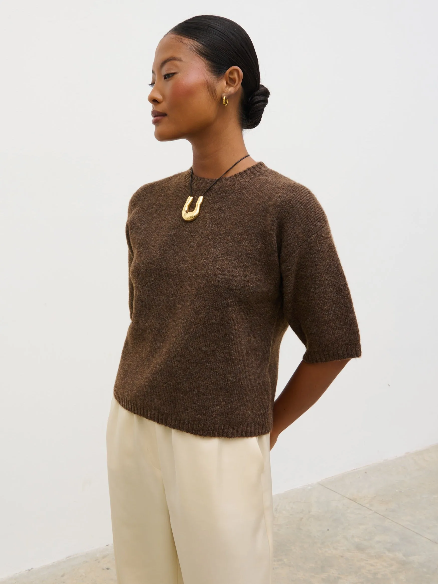 Gisella Short Sleeve Knit Top - Brown sold by Pretty Lavish