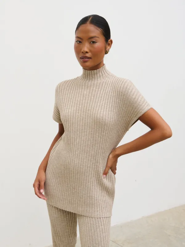 Dionne Short Sleeve Knit Top - Taupe Marl sold by Pretty Lavish