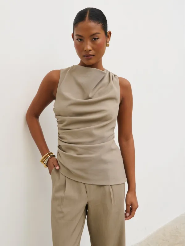 Maeve Ruched Top - Mushroom sold by Pretty Lavish