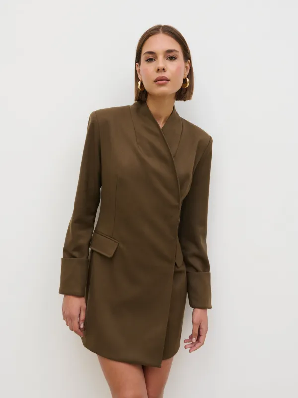 Iris Blazer Mini Dress - Khaki Brown sold by Pretty Lavish