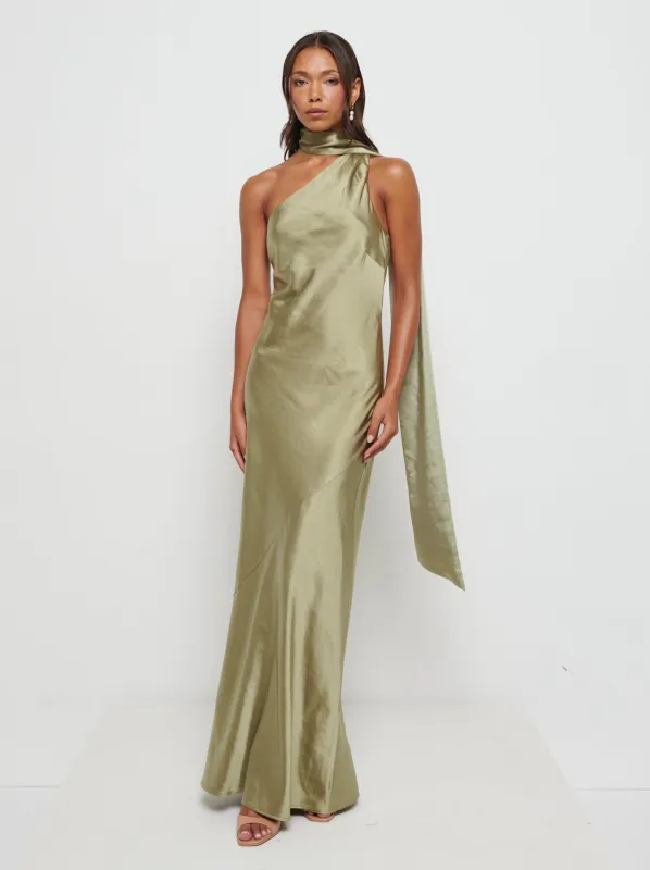 Sheree Scarf Maxi Bridesmaid Dress - Olive sold by Pretty Lavish