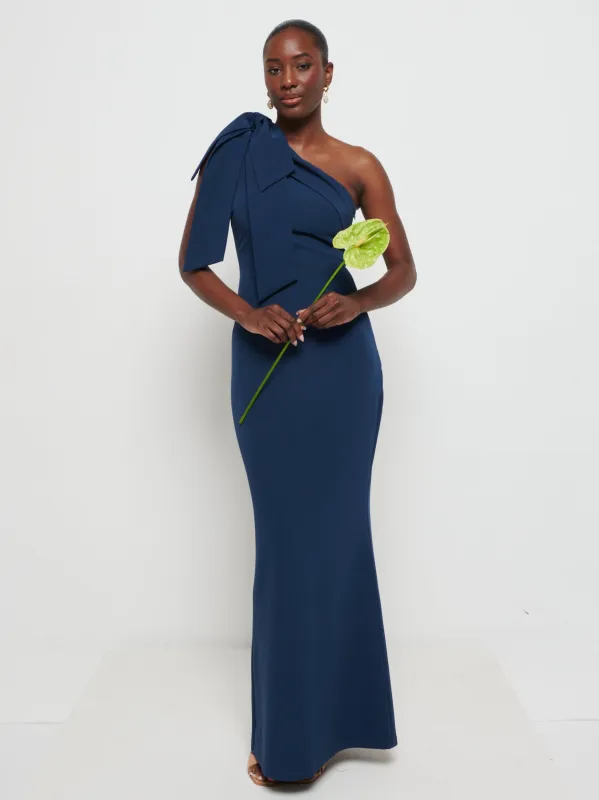 Nevaeh One Shoulder Crepe Maxi Bridesmaid Dress - Navy sold by Pretty Lavish