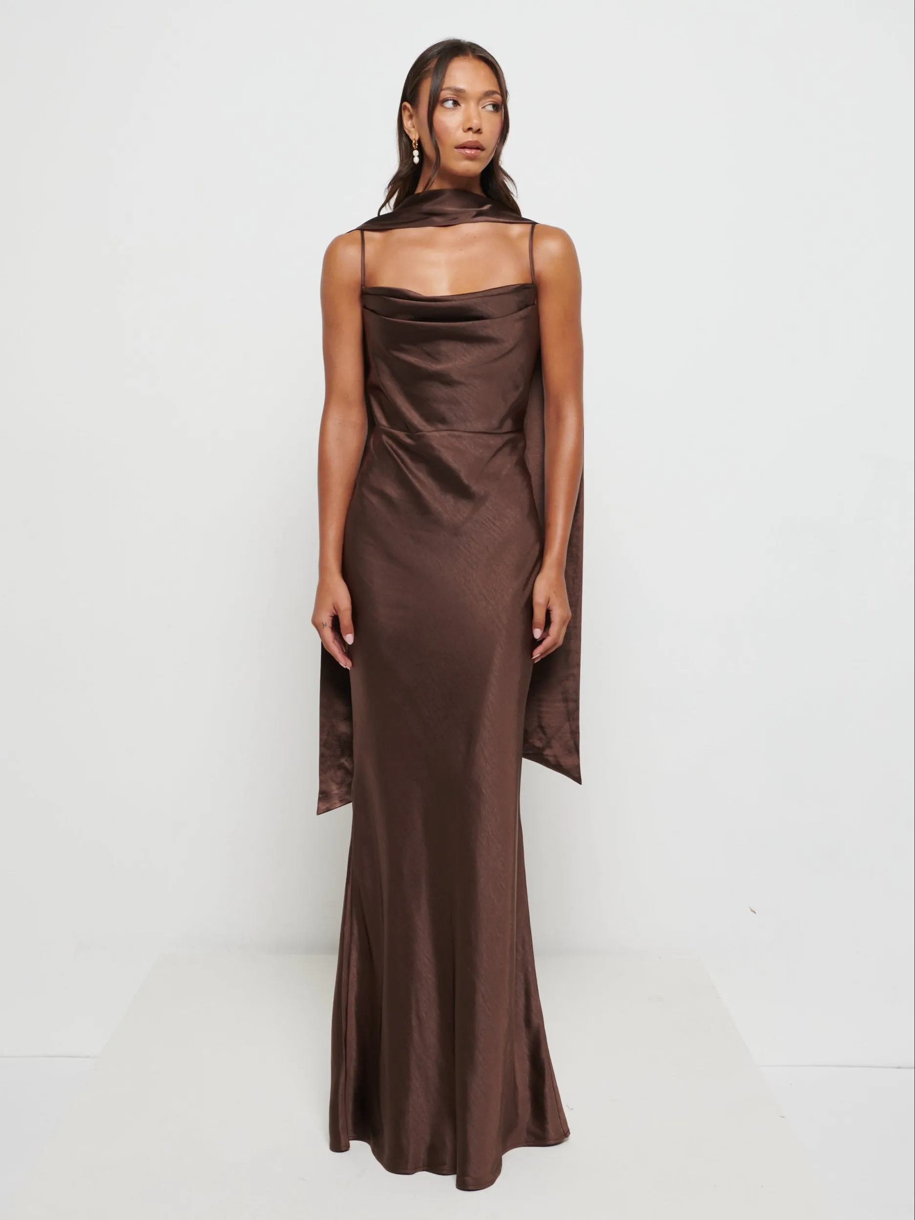 Keisha Scarf Maxi Bridesmaid Dress - Chocolate sold by Pretty Lavish product image thumbnail 3