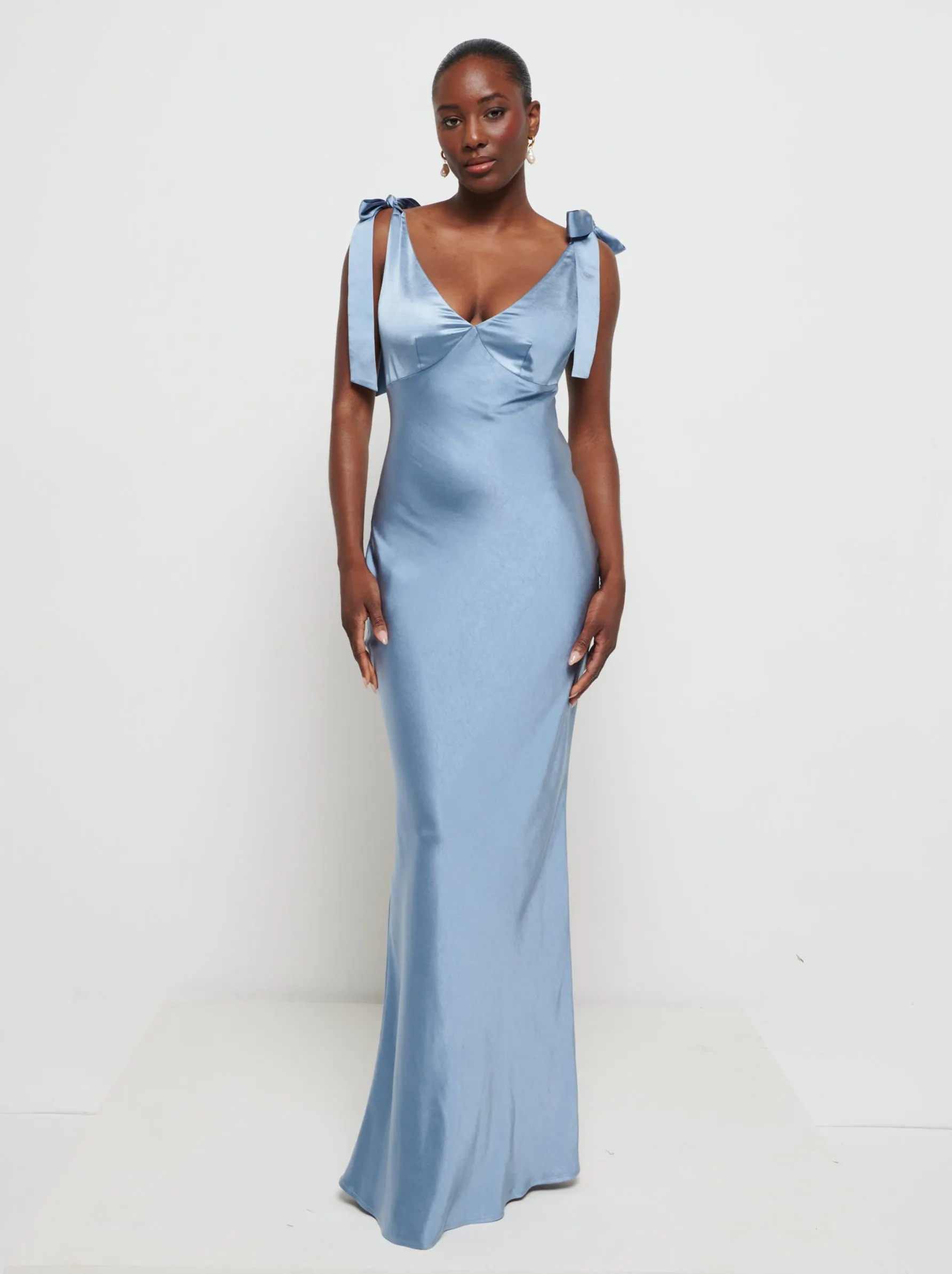 Piper Tie Maxi Bridesmaid Dress - Dusty Blue sold by Pretty Lavish