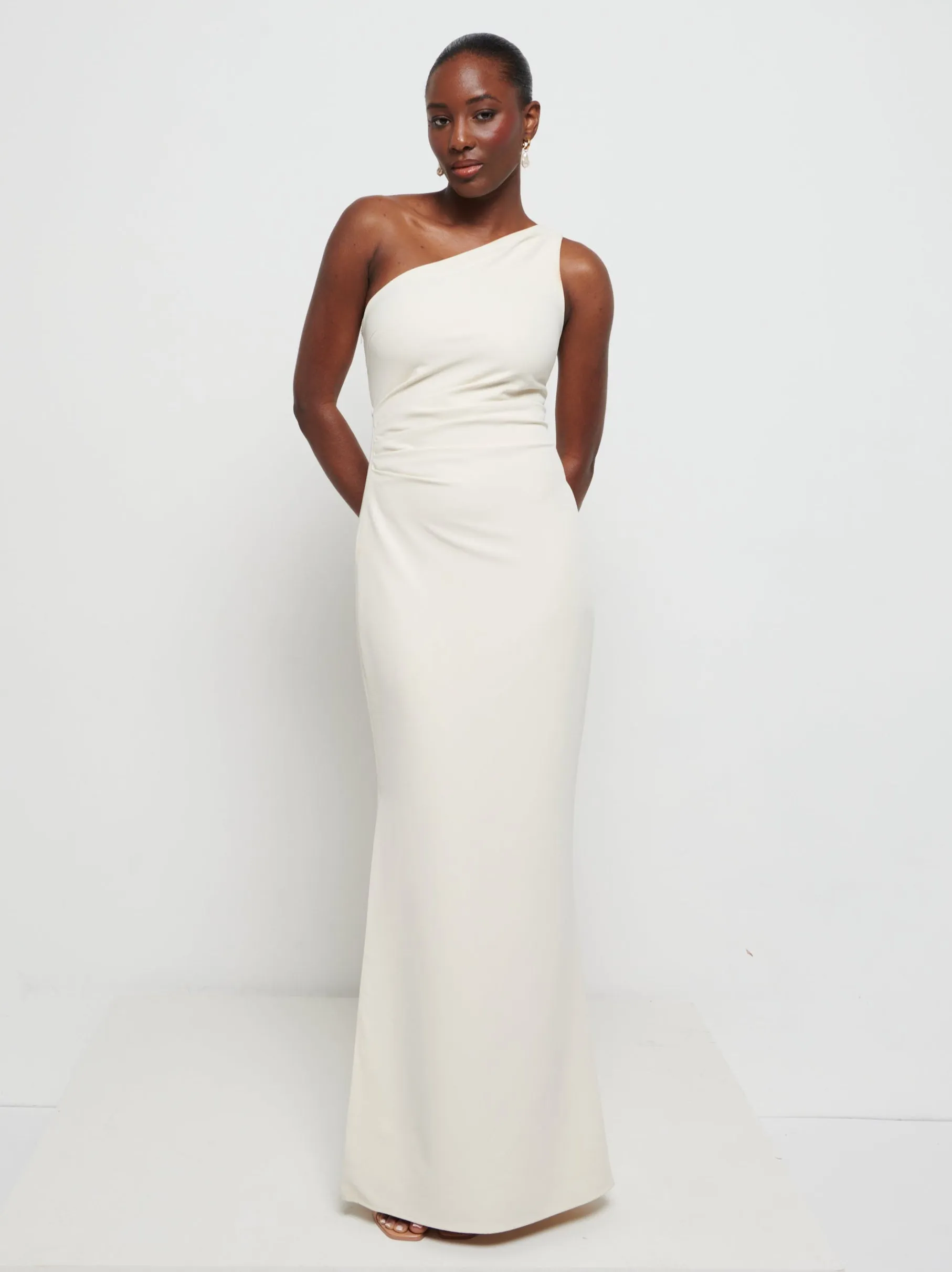 Amelia Crepe Ruched Maxi Bridesmaid Dress - Champagne sold by Pretty Lavish product image thumbnail 4