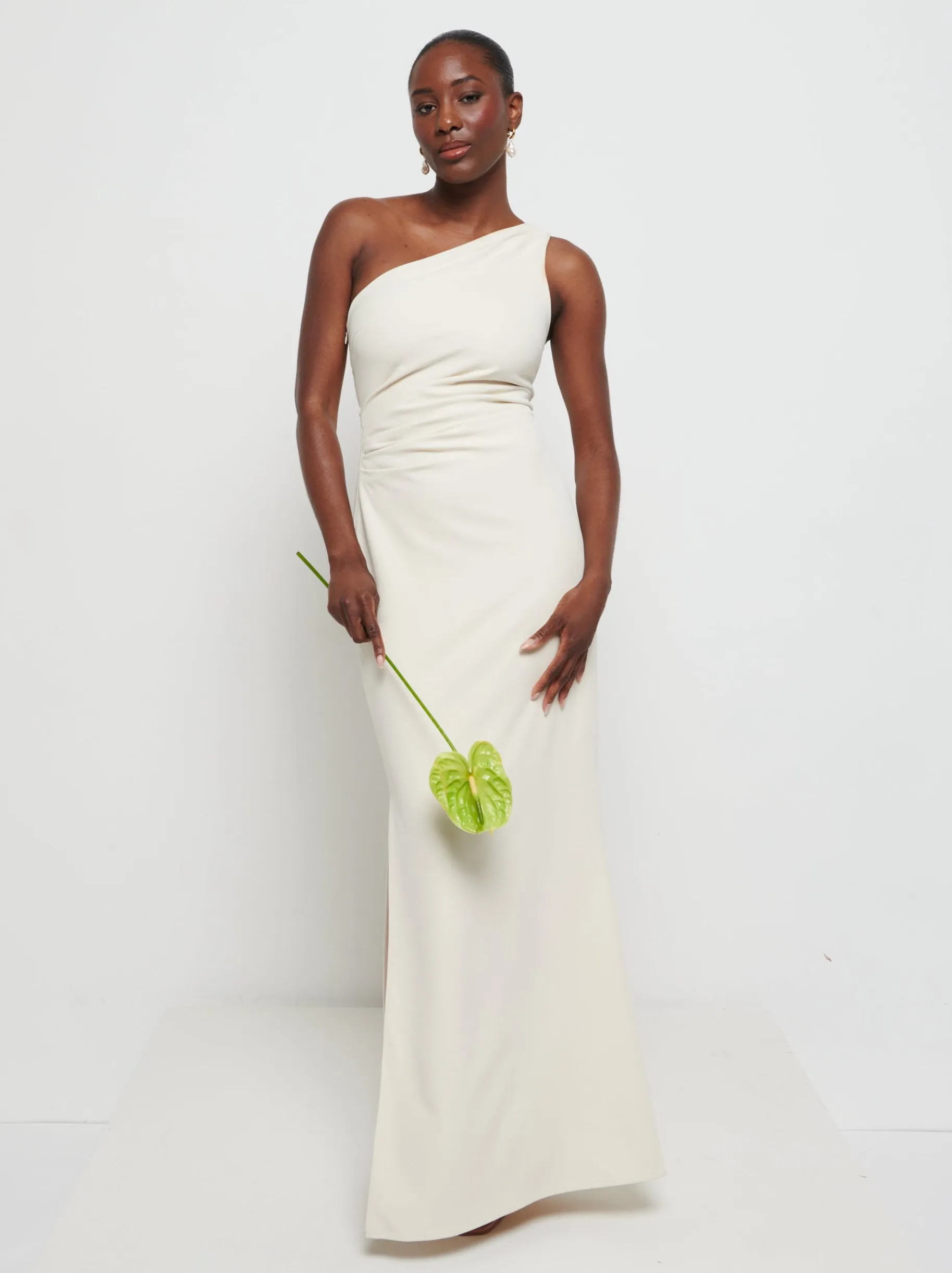 Amelia Crepe Ruched Maxi Bridesmaid Dress - Champagne sold by Pretty Lavish