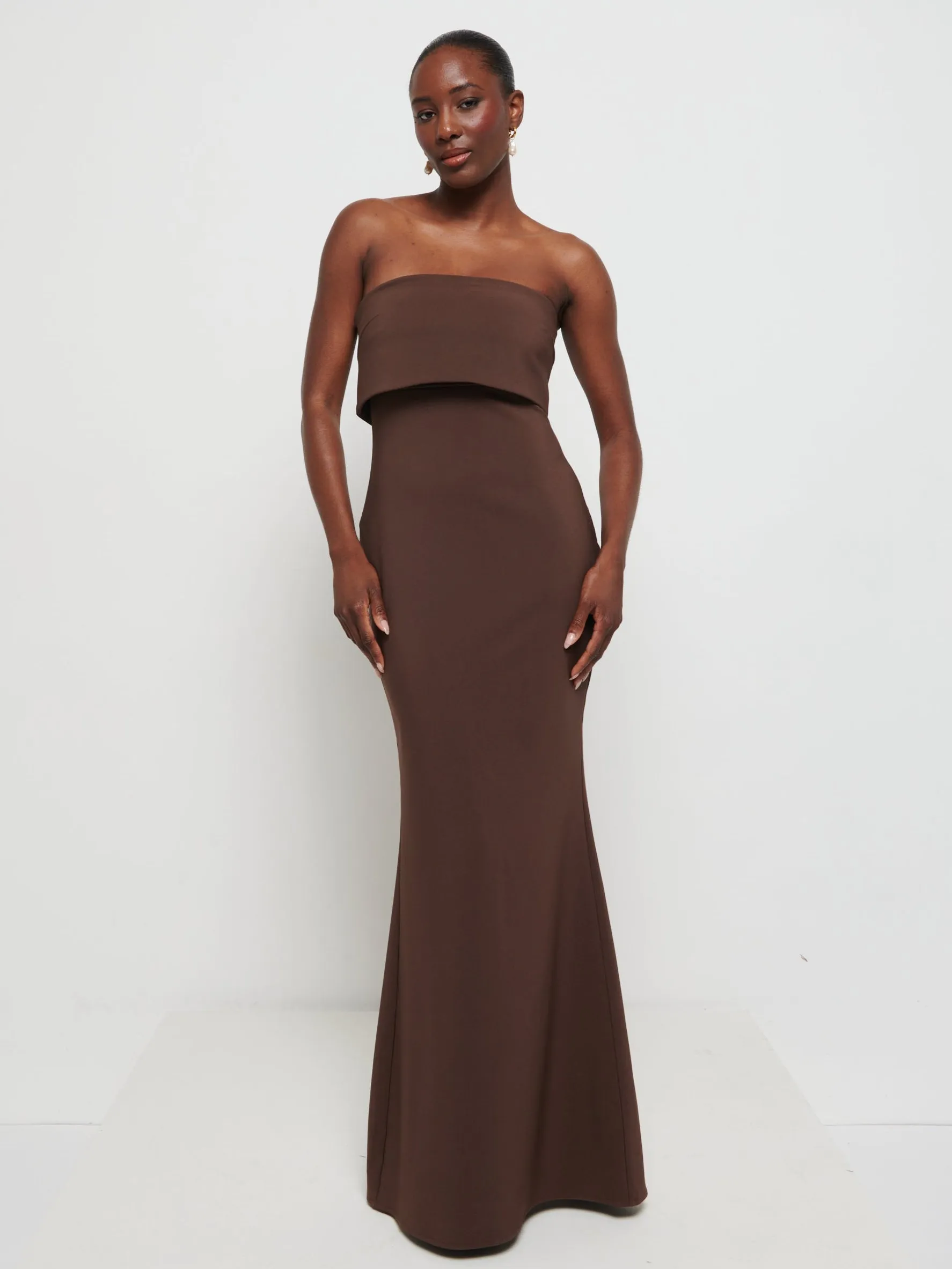 Julia Strapless Crepe Maxi Bridesmaid Dress - Chocolate sold by Pretty Lavish product image thumbnail 4