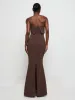 Julia Strapless Crepe Maxi Bridesmaid Dress - Chocolate sold by Pretty Lavish