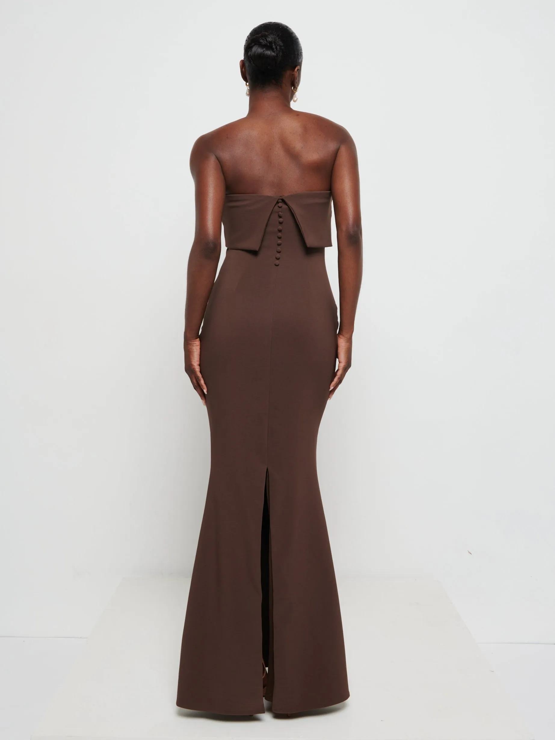 Julia Strapless Crepe Maxi Bridesmaid Dress - Chocolate sold by Pretty Lavish product image thumbnail 3