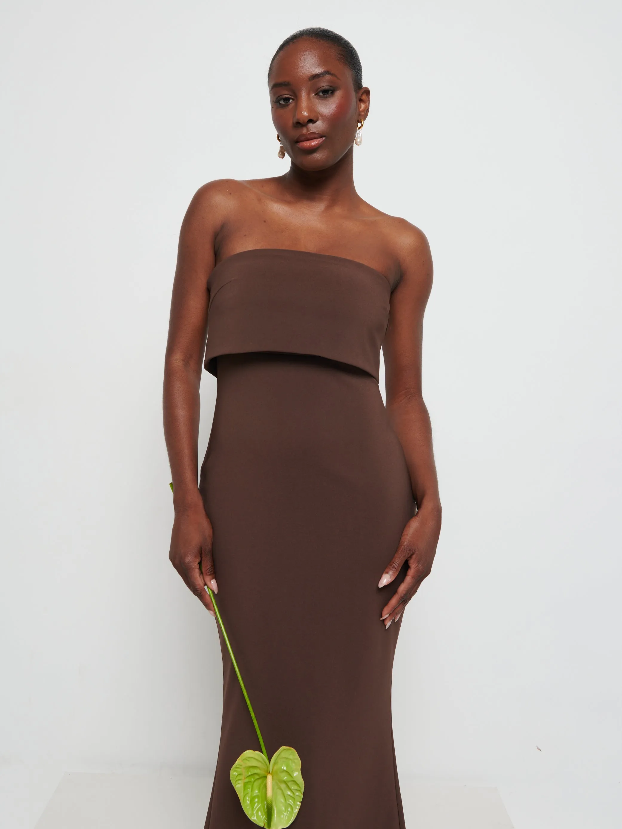 Julia Strapless Crepe Maxi Bridesmaid Dress - Chocolate sold by Pretty Lavish product image thumbnail 2