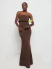 Julia Strapless Crepe Maxi Bridesmaid Dress - Chocolate sold by Pretty Lavish