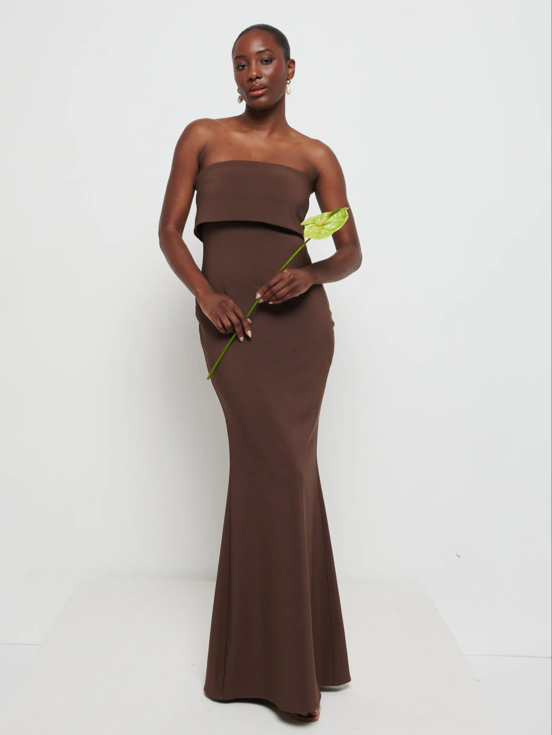 Julia Strapless Crepe Maxi Bridesmaid Dress - Chocolate sold by Pretty Lavish product image thumbnail 5