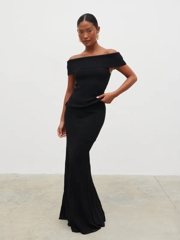Reagan Pleated Knit Maxi Skirt - Black sold by Pretty Lavish
