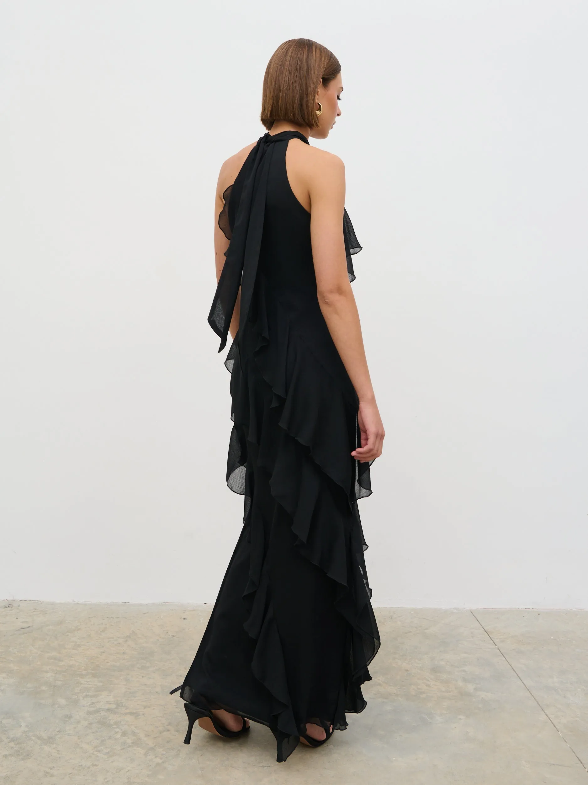 Aria Halter Neck Ruffle Maxi Dress - Black sold by Pretty Lavish product image thumbnail 4