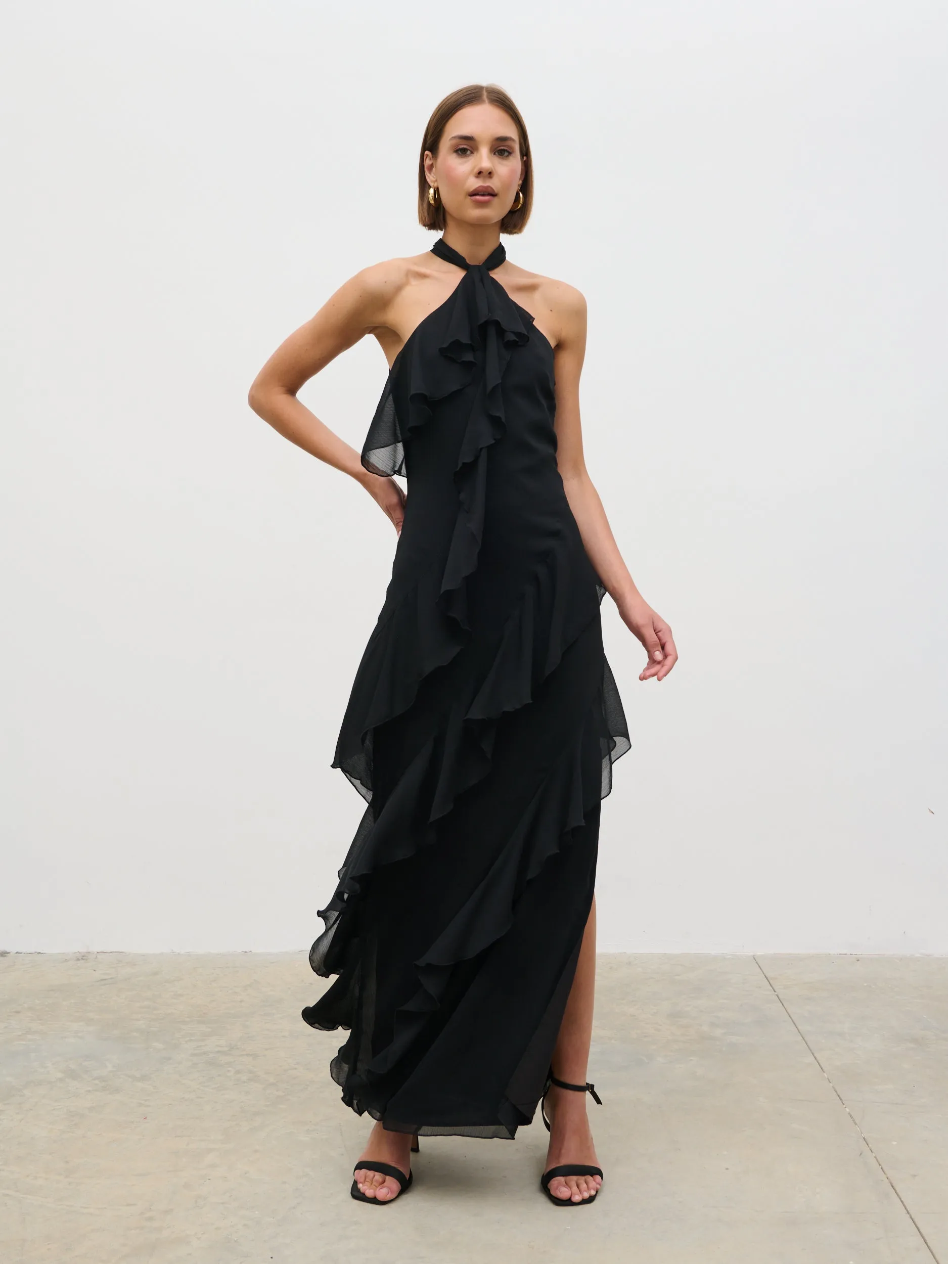 Aria Halter Neck Ruffle Maxi Dress - Black sold by Pretty Lavish product image thumbnail 5
