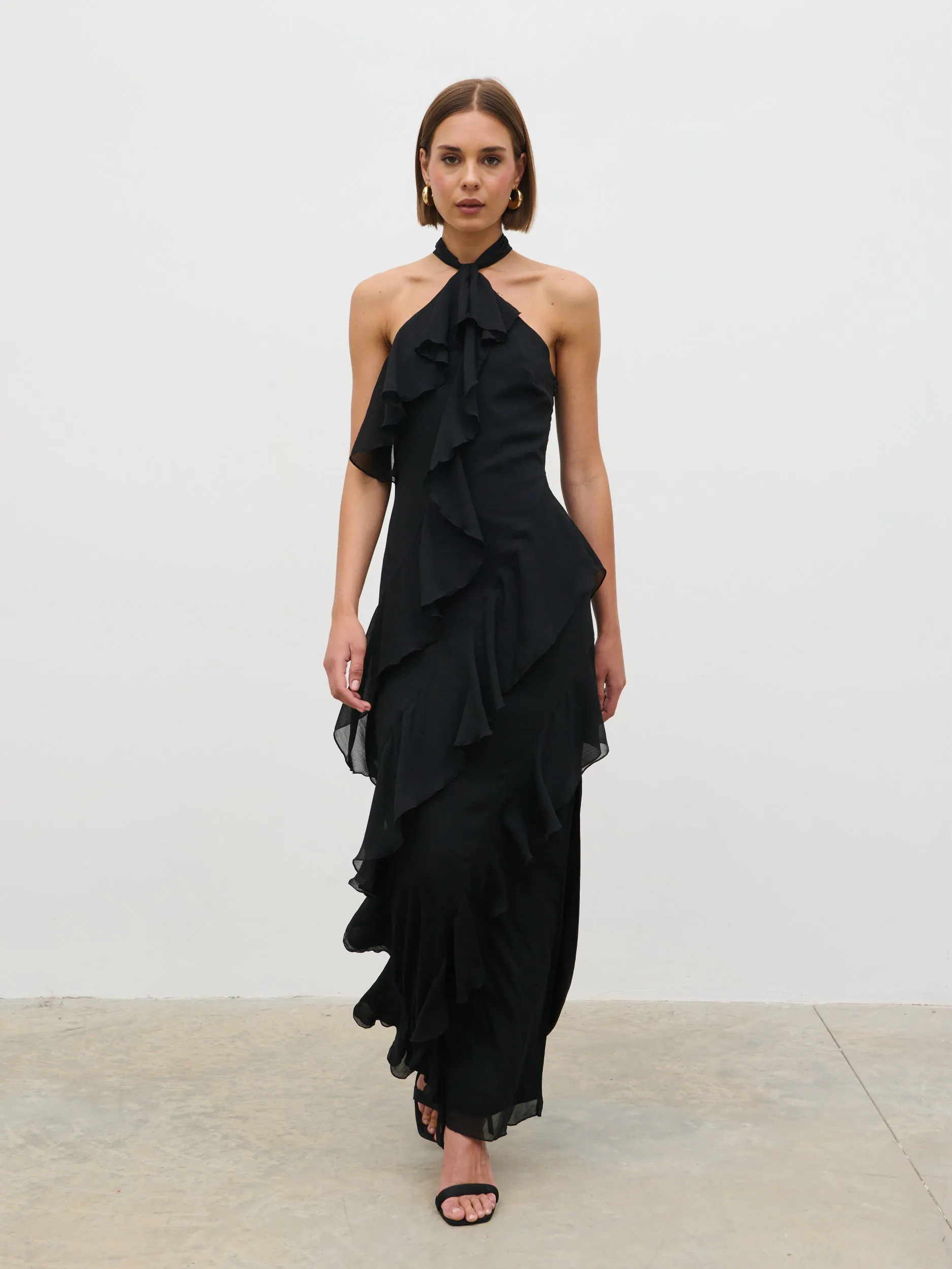 Aria Halter Neck Ruffle Maxi Dress - Black sold by Pretty Lavish product image thumbnail 2
