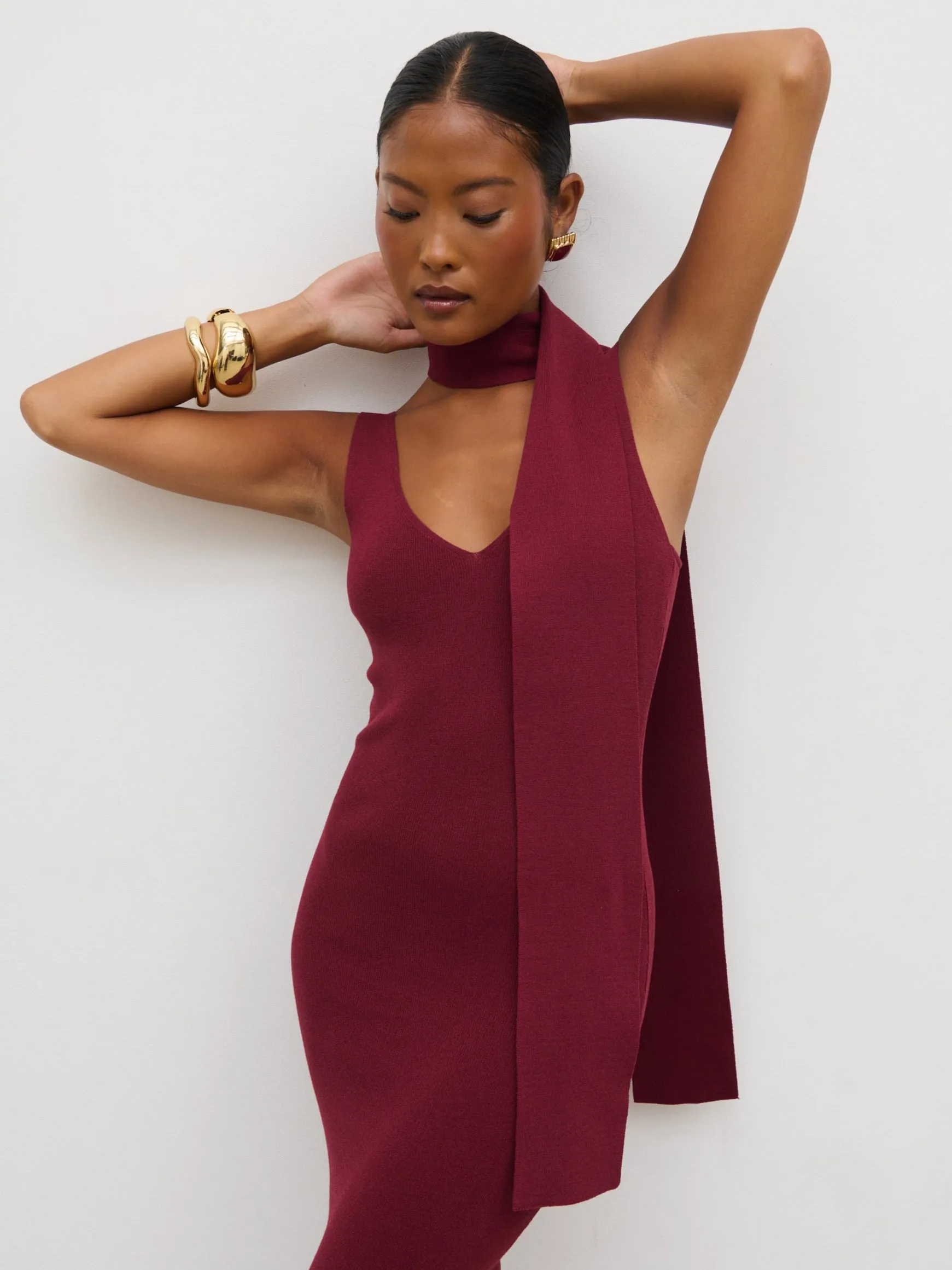 Arabella Knit Maxi Dress with Neck Tie - Wine sold by Pretty Lavish product image thumbnail 2