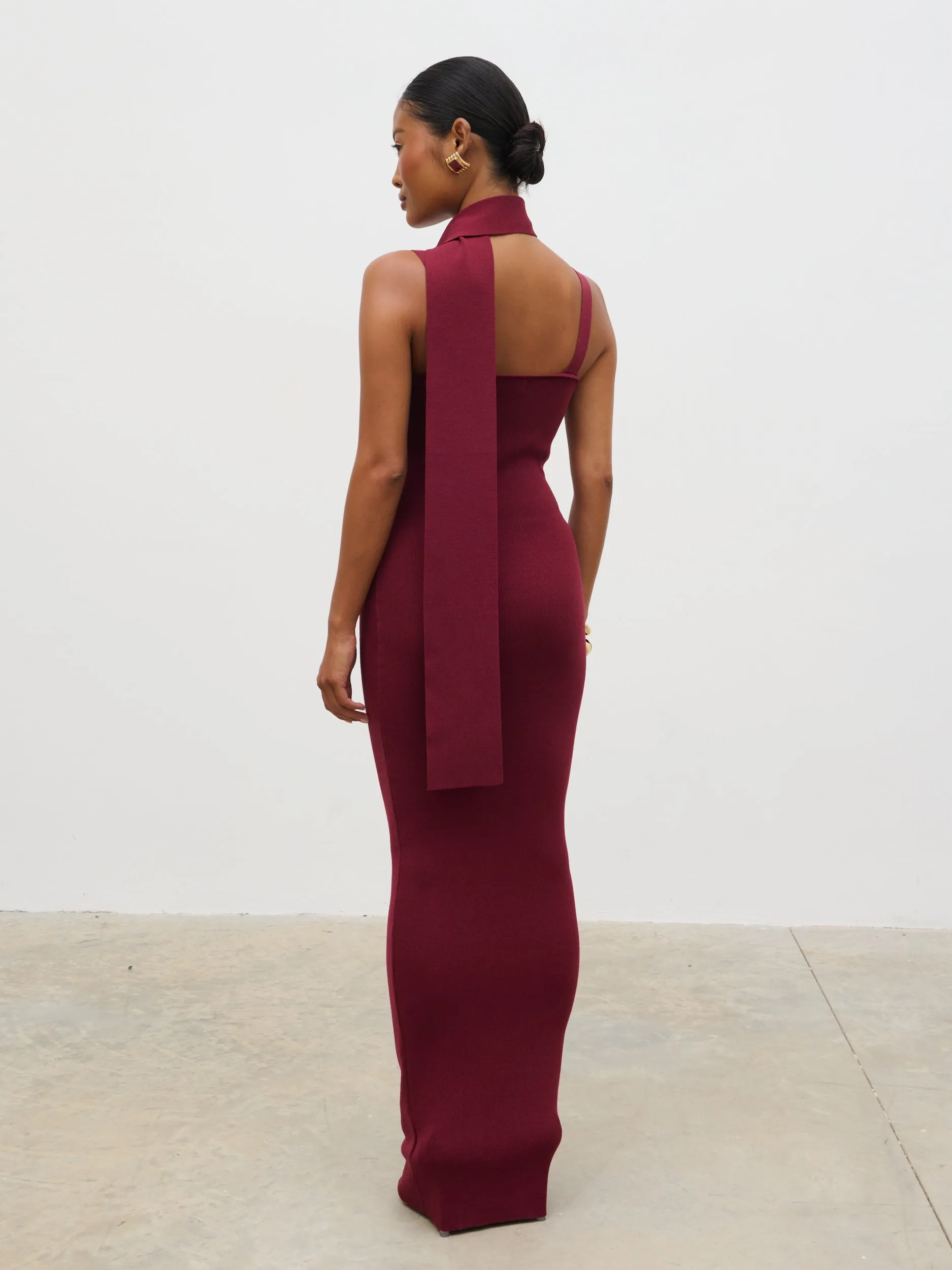 Arabella Knit Maxi Dress with Neck Tie - Wine sold by Pretty Lavish product image thumbnail 5