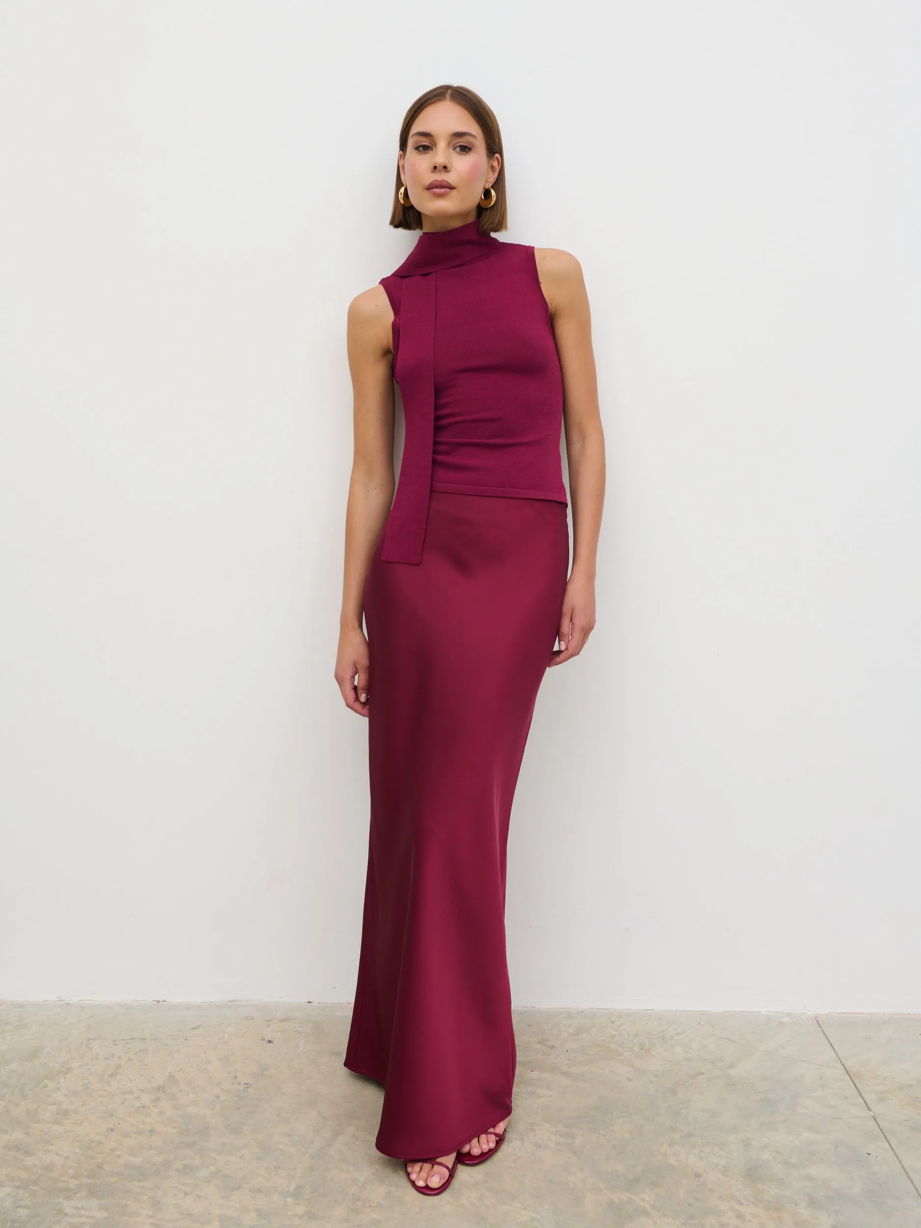 Melanie High Neck Knit Top with Neck Tie - Wine sold by Pretty Lavish product image thumbnail 4