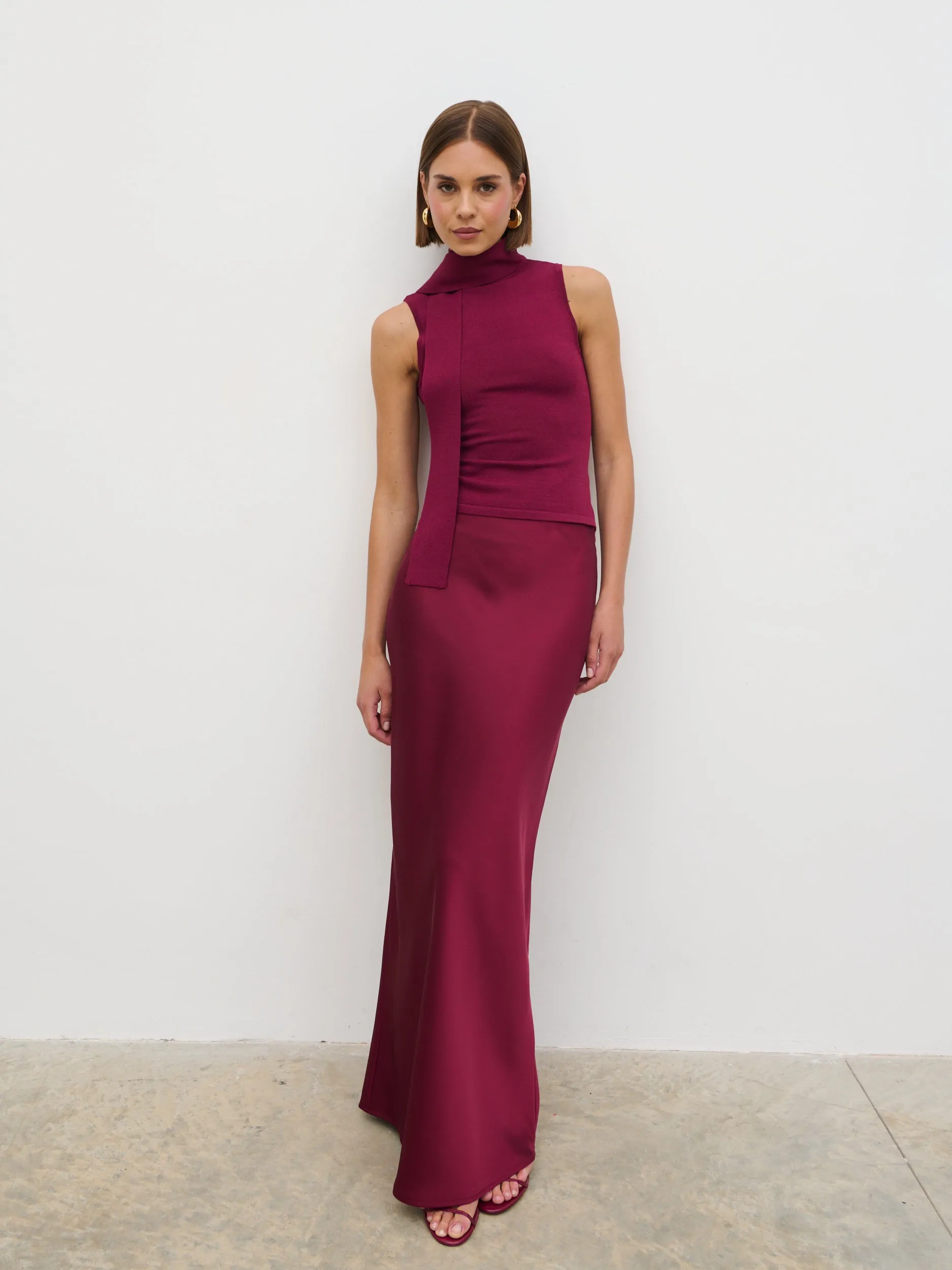 Melanie High Neck Knit Top with Neck Tie - Wine sold by Pretty Lavish product image thumbnail 2