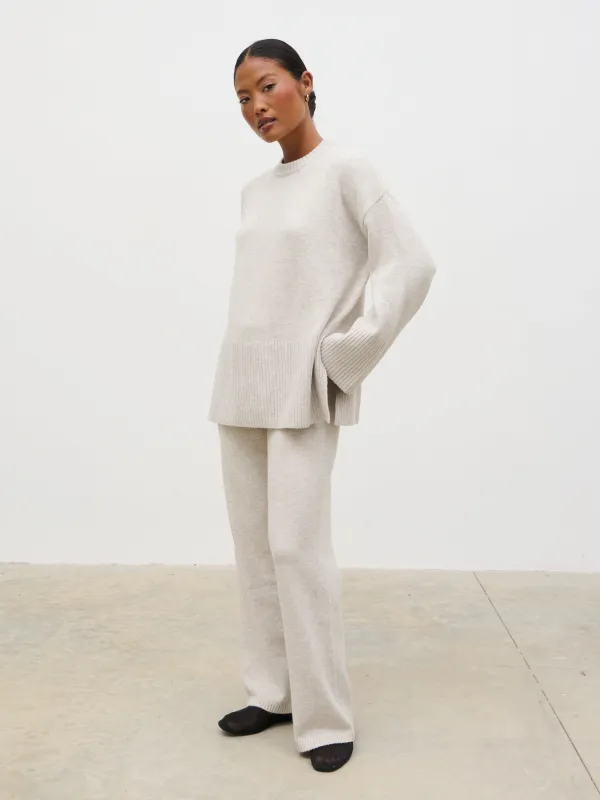 Chelsea Knit Trousers with Folded Waistband - Beige sold by Pretty Lavish