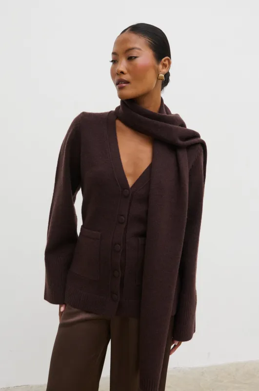 Florie Knit Cardigan with Scarf - Chocolate Brown made by Pretty Lavish