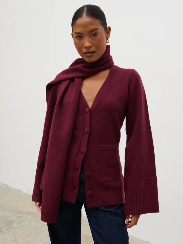 Florie Knit Cardigan with Scarf - Wine made by Pretty Lavish